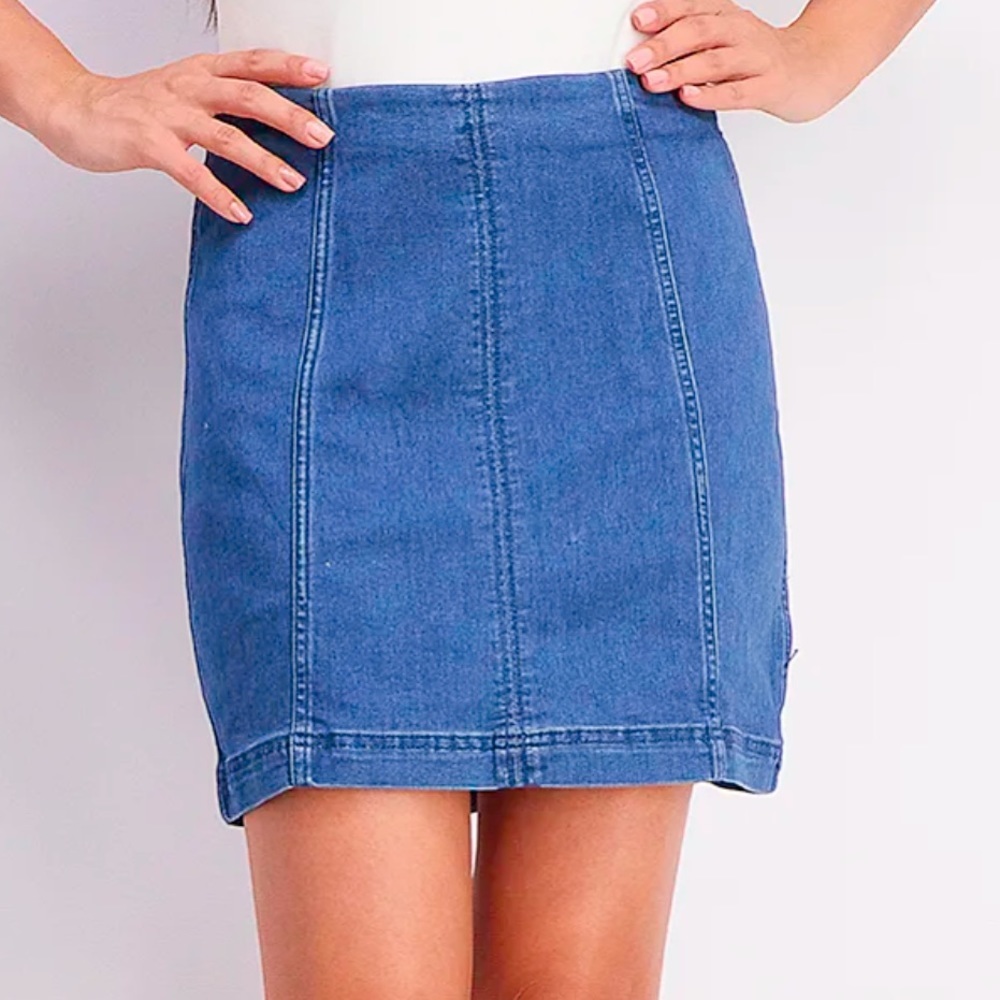 ✅Free People Women Denim Mini Skirt, Nautilus Blue